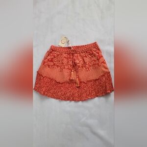NWT! Anthropologie Raga Hard Lovin Women's Orange Floral Boho Miniskirt Size S